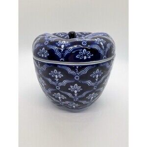Vintage Bombay Company Blue & White Ceramic Apple and Lid